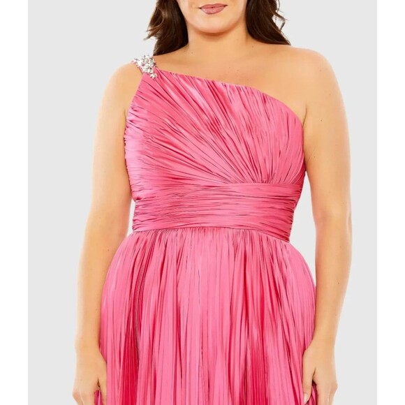 MAC DUGGAL WOMEN'S PINK ONE SHOULDER EMBELLISHED PLEATED SLEEVELESS GOWN SZ 16W - Picture 2 of 4